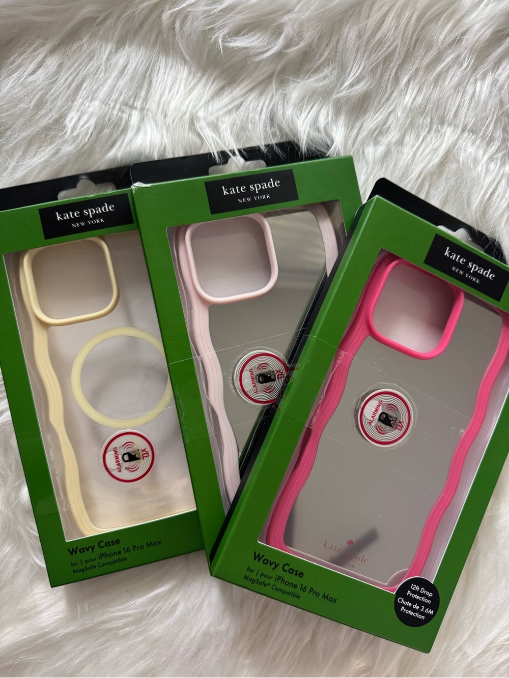 KATE SPADE Wavy Clear iPhone 16 Pro Max Trio - Yellow, Light Pink, Hot Pink